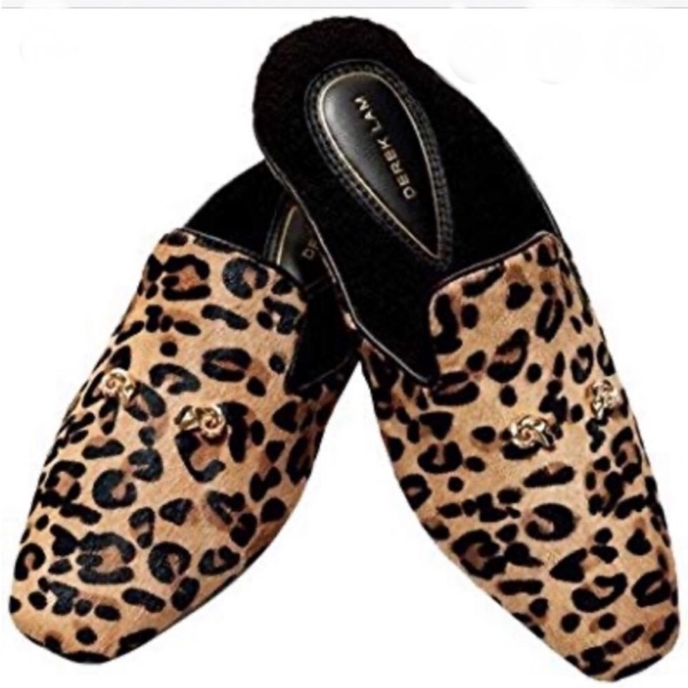 Derek Lam Slippers Size 5/6 Leather Cheetah Print Venetian Mule Slippers